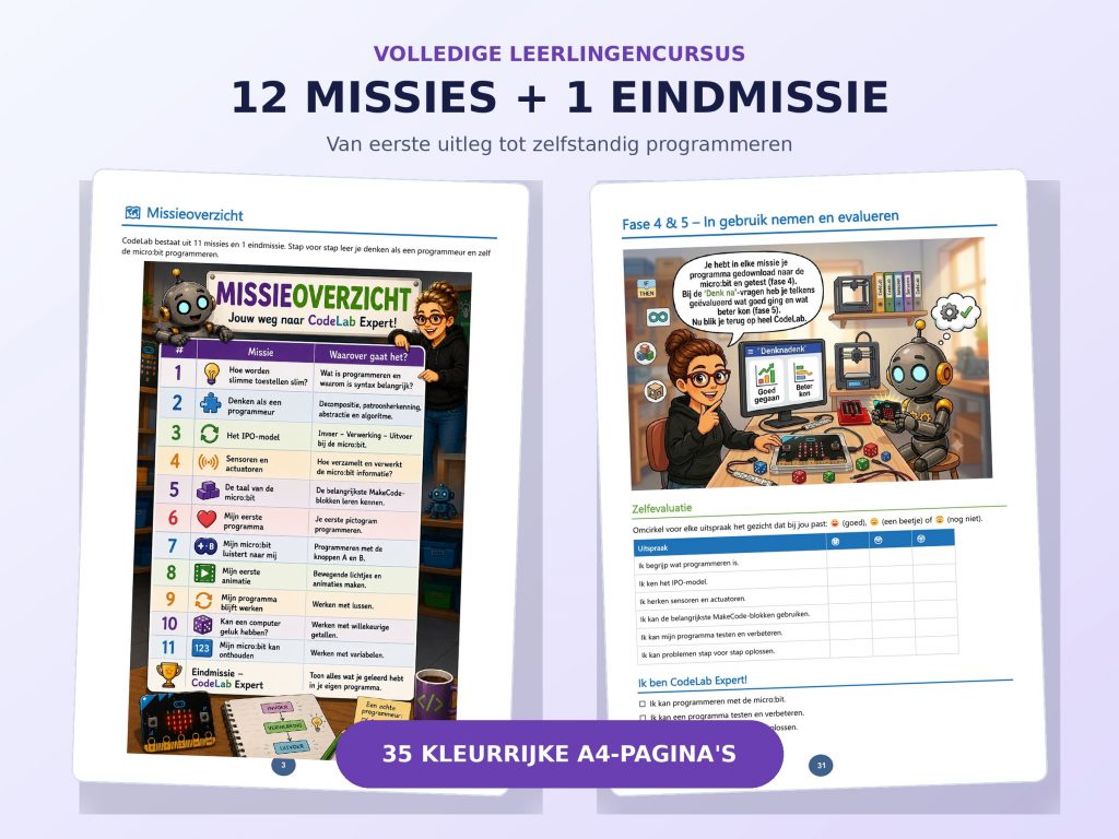 CodeLAB leerlingencursus met missieoverzicht en reflectieopdracht