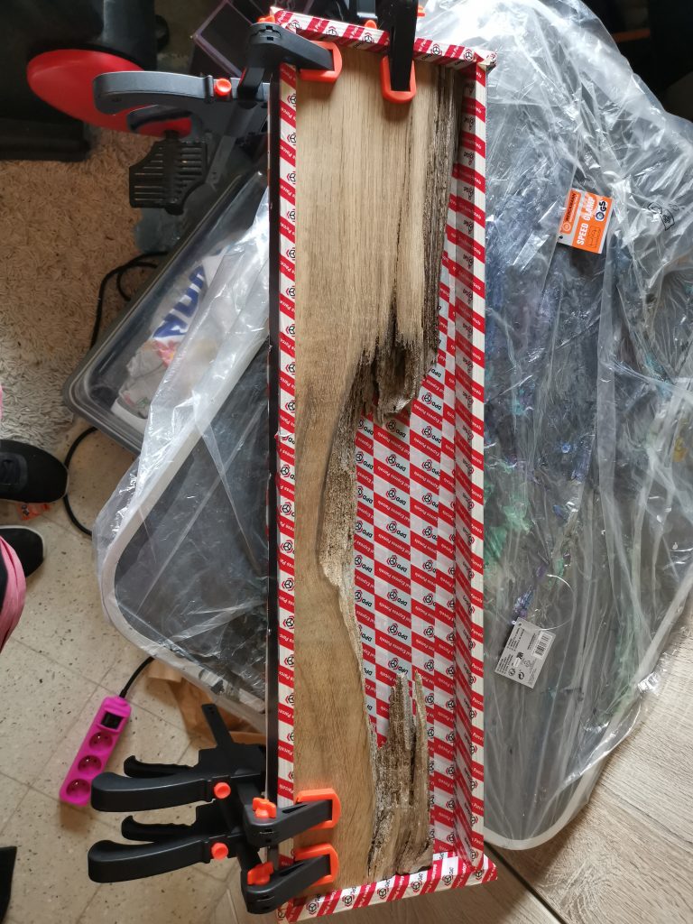I first taped the mold so the block would release easily later. Then I sealed everything to prevent leaks.